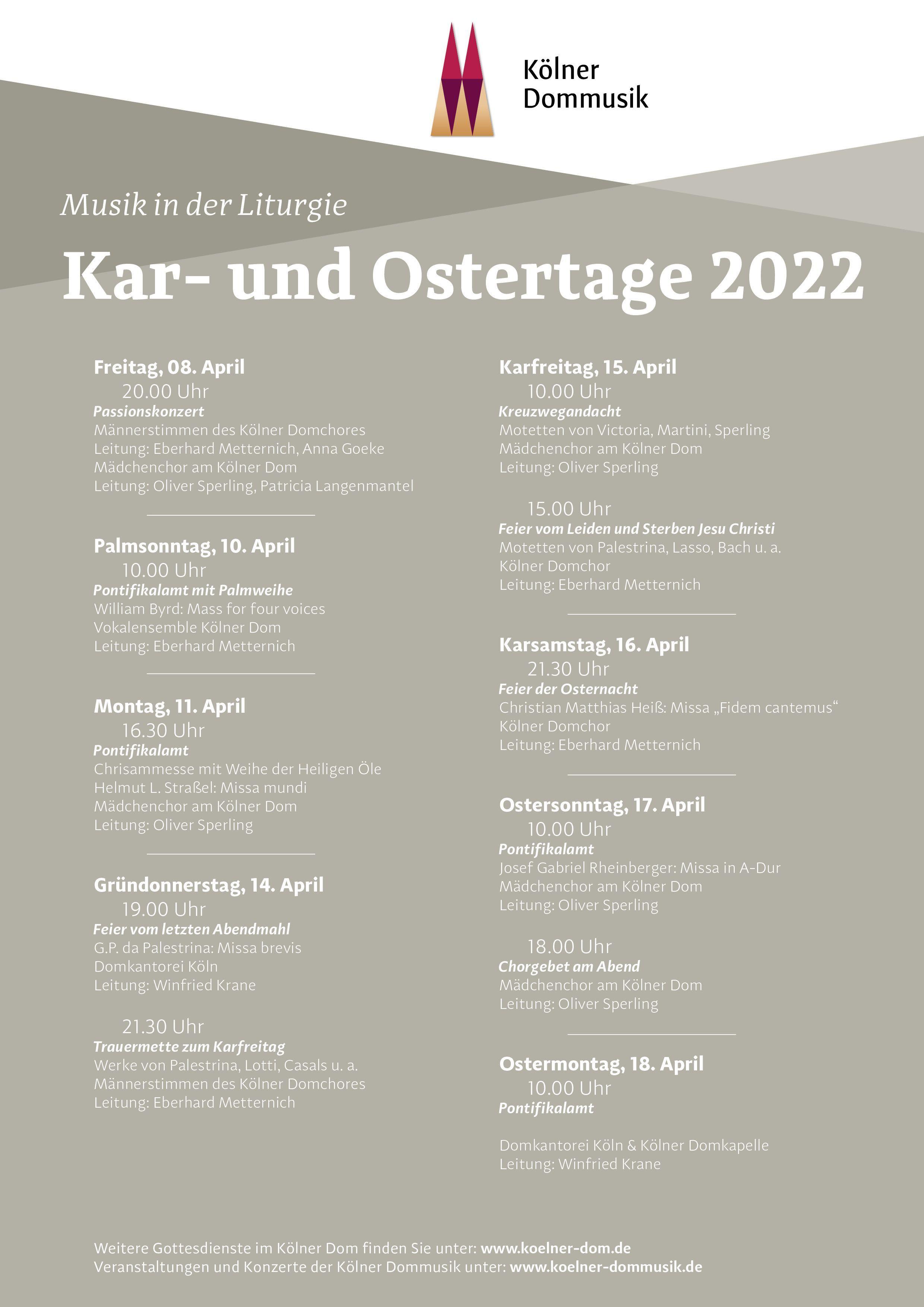Kar- und Ostertage Programm 2022